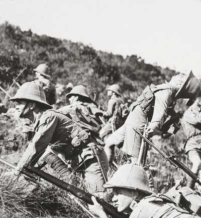 Our gallant infantry charging the German positions on a Balkan hillside by English Photographer